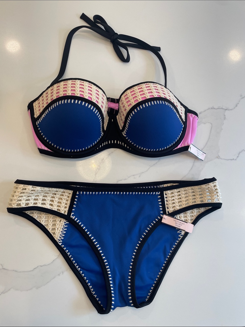 Victoria's Secret Blue and Pink Woven Accent Bikini Set